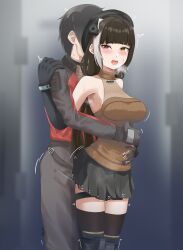 Rule 34 | 1boy, 1girl, :d, bare shoulders, black gloves, black hair, black hat, black skirt, blush, breasts, brown hair, brown pants, clothed sex, commander (girls&#039; frontline), elbow gloves, from side, girls&#039; frontline, girls&#039; frontline 2: exilium, gloves, grumbler2393, hand on another&#039;s shoulder, hat, hetero, heterochromia, highres, hug, hug from behind, implied sex, jacket, long hair, looking at viewer, looking back, medium breasts, miniskirt, motion lines, multicolored hair, open mouth, pants, pleated skirt, red eyes, ro635 (girls&#039; frontline), robella (girls&#039; frontline 2), sex, short hair, skirt, sleeveless, sleeveless turtleneck, smile, standing, standing sex, streaked hair, teeth, thigh strap, trembling, turtleneck, twintails, two-tone hair, upper teeth only, very long hair, white hair, yellow eyes, yellow jacket