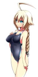 1girl ahoge blazblue blonde_hair blue_eyes braid breasts competition_swimsuit es_(xblaze) hair_between_eyes hair_ornament highres huge_ahoge kaname_nagi large_breasts long_hair one-piece_swimsuit single_braid swimsuit xblaze xblaze_code:_embryo
