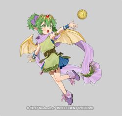 Rule 34 | 1girl, aged down, armlet, attack, copyright notice, dragon, dragon girl, dragon wings, fire emblem, fire emblem: mystery of the emblem, fire emblem: shadow dragon and the blade of light, fire emblem heroes, green eyes, green hair, grey background, holding, holding stuffed toy, jewelry, nintendo, official art, open mouth, pendant, pink scarf, pointy ears, ponytail, scarf, simple background, solo, stuffed animal, stuffed dragon, stuffed toy, tiara, tiki (fire emblem), tiki (young) (dragon&#039;s progeny) (fire emblem), tsukana (saba mizore), v-shaped eyebrows, wings