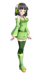 &gt;_&lt; 1girl black_hair blunt_bangs blush boots breasts closed_eyes commentary_request crying dairi detached_sleeves full_body green_boots green_skirt green_thighhighs headphones headset high_heel_boots high_heels highres knee_boots kyoumachi_seika large_variant_set microphone necktie open_mouth red_necktie short_hair skirt solo standing tachi-e tears thighhighs transparent_background variant_set voiceroid wing_collar zettai_ryouiki