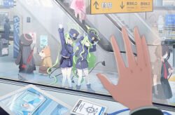 Rule 34 | 2boys, 6+girls, absurdres, arona (blue archive), blue archive, doodle sensei (blue archive), garados (limmjiiiminnn99), gehenna student (blue archive), glass, highres, hikari (blue archive), japanese text, justice task force member (blue archive), multiple boys, multiple girls, nozomi (blue archive), pantyhose, school uniform, sensei (blue archive), train, white pantyhose