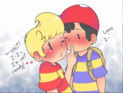bad_tag black_hair blonde_hair child hat lucas_(mother_3) mother_(series) mother_2 mother_3 ness_(mother_2) nintendo red_hat shirt shota striped_clothes striped_shirt super_smash_bros. yaoi
