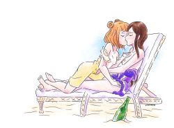 Rule 34 | 2girls, beatrice (princess principal), blush, breasts, breasts out, brown hair, closed eyes, dorothy (princess principal), fingering, grabbing another&#039;s breast, groping, highres, kiss, medium breasts, multiple girls, nipples, princess principal, small breasts, swimsuit, yuri