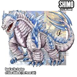 blue_eyes blue_spine darfrezillaarts giant giant_monster godzilla_(series) godzilla_x_kong:_the_new_empire highres horns jaw kaiju king_kong_(series) long_tail monsterverse scales sharp_teeth shimo_(monsterverse) spiked_tail spikes spines tail teeth white_scales