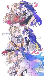 Rule 34 | 2girls, absurdres, age progression, astronaut, blonde hair, blue eyes, blue hair, braid, braided bangs, colored inner hair, commentary, hair ornament, helmet, highres, kim 8thhh, kiperina, long hair, low ponytail, multicolored hair, multiple girls, ponytail, reverse:1999, space helmet, spacesuit, star (symbol), star hair ornament, voyager (reverse:1999), yuri