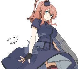 Rule 34 | 1girl, absurdres, bigkwl, black dress, blue eyes, breast pocket, breasts, brown hair, cowboy shot, dated, dress, flight deck, hair between eyes, hair ornament, high side ponytail, highres, kantai collection, large breasts, long hair, looking at viewer, one-hour drawing challenge, pocket, ponytail, rigging, saratoga (kancolle), saratoga mk ii (kancolle), side ponytail, sidelocks, simple background, smile, smokestack, smokestack hair ornament, solo, twitter username, white background