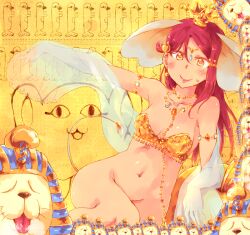 1girl animal_ears bikini bikini_top_only blush collarbone crown dog elephant_ears looking_at_viewer love_live! love_live!_sunshine!! navel nekokun red_hair sakurauchi_riko sitting smile yellow_eyes