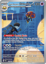 Rule 34 | 1boy, artist name, belt, black pants, black shirt, boots, building, card (medium), character name, clenched hands, clenched teeth, company name, copyright name, copyright notice, dottler, english text, floating, from side, full body, gen 8 pokemon, gloves, great ball, green hair, grey belt, grey boots, grey gloves, hyogonosuke, ladder, motion lines, night, nintendo, official art, orbeetle, pants, poke ball, pokemon, pokemon (creature), pokemon card, pokemon frlg, pokemon tcg, railing, running, searchlight, shirt, short hair, sweatdrop, team rocket, team rocket grunt, team rocket uniform, teeth, third-party source, trading card