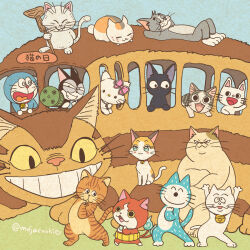 11_piki_no_neko :3 =_= animal animal_focus arm_cannon arms_up bell black_cat blue_eyes blue_fire bow calico cane cat cat_day chi&#039;s_sweet_home chi_(character) crossed_legs crossover cyborg_kuro-chan doraemon doraemon_(character) dragon_ball ear_bow fire flame-tipped_tail grin hand_up happy hello_kitty hello_kitty_(character) highres holding holding_cane jibanyan jiji_(majo_no_takkyuubin) jingle_bell karin_(dragon_ball) knees_up kuro_(cyborg_kuro-chan) looking_at_another looking_at_viewer lying majo_no_takkyuubin mikenee mismatched_animal_ear_colors mojacookie multiple_crossover muta_(neko_no_ongaeshi) natsume_yuujinchou neko_no_ongaeshi nekobus no_humans no_mouth nontan_(nontan_to_isshou) nontan_to_isshou nyanko-sensei on_back open_mouth pink_bow pukupuku_tennen_kairanban sanrio sazae-san scared sideways_glance smile smirk smug standing surprised symmetrical_pose tail tama_(sazae-san) tom_(tom_and_jerry) tom_and_jerry tonari_no_totoro twitter_username waving weapon white_cat youkai_watch