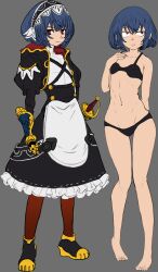 1girl absurdres apron barefoot bra dress frills from_side gauntlets hazure_skill_&quot;mapping&quot;_wo_te_ni_shita_shounen_wa_saikyou_party_to_dungeon_ni_idomu headdress highres maid navel non-web_source only panties pantyhose single standing sword underwear views weapon