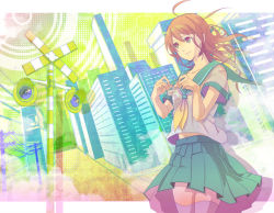 brown_hair damako long_hair school_uniform serafuku skirt solo thighhighs urban