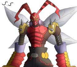 Rule 34 | 1boy, banchostingmon, belt, chain, digimon, digimon (creature), drill, exoskeleton, green eyes, looking at viewer, male focus, solo, spikes