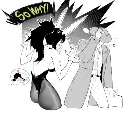2boys 2girls absurdres aierlaobo andrew_graves anger_vein animal_ears ashley_graves ass blank_eyes breasts brother_and_sister cheek-to-cheek coat commentary cowboy_hat detached_collar douglas_graves eighth_note english_commentary english_text fake_animal_ears green_eyes greyscale hat heads_together heart hetero highleg highleg_leotard highres holding holding_suitcase hug husband_and_wife incest large_breasts leotard monochrome multiple_boys multiple_girls musical_note pantyhose pink_eyes playboy_bunny ponytail rabbit_ears renee_graves siblings sideboob spot_color strapless strapless_leotard suitcase the_coffin_of_andy_and_leyley thong_leotard wrist_cuffs