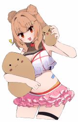 &gt;_&lt; :3 :d armpits bandaid blush breasts brown_hair cleavage cleavage_cutout clothing_cutout commission crikochan crop_top frilled_skirt frills garter_straps hair_bun hair_intakes hair_ornament hairclip miniskirt multicolored_hair naocchi_(vtuber) navel open_mouth orange_eyes orange_hair potato skirt smile streaked_hair stuffed_toy thick_thighs thighs