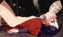 1boy 1girl :&gt;= age_difference animated arms_at_sides bad_anatomy bar_censor blush breasts breath censored constricted_pupils deepthroat detached_sleeves eyelashes feet_out_of_frame fellatio from_side hetero highres huge_penis indoors irrumatio japanese_clothes kimono knees_up legs legs_together loli long_hair looking_at_viewer looping_animation lying mizumizuni naked_kimono nipples on_back on_table open_clothes open_kimono oral penis profile purple_hair purple_sleeves red_kimono reverse_fellatio sakuna-hime saliva small_breasts solo_focus sound stomach_bulge sweat sweatdrop sword_swallowing_position table tagme tears tensui_no_sakuna-hime thighs third-party_edit throat_bulge veins veiny_penis video x-ray