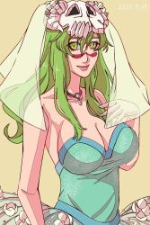 1girl bare_shoulders bleach breasts cleavage collarbone dress highres jewelry large_breasts long_hair looking_at_viewer nail_polish necklace nelliel_tu_odelschwanck smile solo strikek-lvvjm27 veil