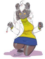 1girl artist_request black_hair breasts copyright_request female_focus full_body furry furry_female nurse open_mouth orange_eyes short_hair skirt skunk solo white_background