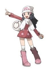 Rule 34 | 1girl, absurdres, bag, boots, coat, dawn (pokemon), full body, hat, highres, holding, holding poke ball, knee boots, long sleeves, nintendo, official alternate costume, official art, open mouth, over-kneehighs, pink boots, pointing, poke ball, pokemon, pokemon dppt, pokemon platinum, poketch, repeat ball, solo, standing, sugimori ken, thighhighs, third-party source, transparent background, watch, winter clothes, winter coat, wristwatch