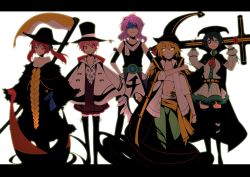 5girls alternate_costume anchor blonde_hair cape cosplay doc_q doc_q_(cosplay) female_focus gun handgun hat ideolo jesus_burgess jesus_burgess_(cosplay) knife lafitte_(cosplay) lafitte_(one_piece) letterboxed letty_whiterock marshall_d._teach marshall_d_teach_(cosplay) multiple_girls murasa_minamitsu mystia_lorelei one_piece onozuka_komachi parody pistol rumia sash scythe top_hat touhou twintails van_augur van_augur_(cosplay) weapon