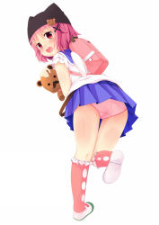 10s 1girl ass backpack bad_id bad_pixiv_id bag bent_over blush child female_focus gakkou_gurashi! hair_ornament hairclip hat hat_with_ears highres looking_at_viewer looking_back open_mouth panties pantyshot pink_hair pink_panties randoseru red_eyes sakuraba_hikaru_(loveindog) school_uniform serafuku shirt shoes skirt solo standing stuffed_animal stuffed_toy takeya_yuki teddy_bear underwear upskirt uwabaki x_hair_ornament