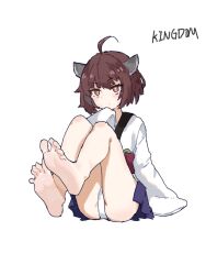 1girl barefoot blush brown_eyes brown_hair feet highres kingdom_(user_ysav4824) looking_at_viewer medium_hair panties pantyshot soles toes touhoku_kiritan underwear voiceroid