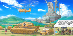 Rule 34 | 5girls, aircraft, artist request, car, caterpillar tracks, cloud, commentary request, day, elefant, emblem, fa 223 drache, girls und panzer, helicopter, highres, kubelwagen, kuromorimine (emblem), kuromorimine military uniform, maus (tank), military, military vehicle, motor vehicle, multiple girls, panther (tank), maus (tank), sky, tank, tiger ii, traditional media, translation request, vehicle focus