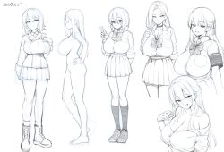 5girls armband b bare_shoulders breasts character_request choker cleavage completely_nude fringe_trim from_side full_body head_tilt huge_breasts jinguji_ayano large_breasts large_ribbon long_hair looking_down mask medium_hair mouth_hold multiple_girls neck_ribbon nude ribbon ribbon_trim school_uniform shoes sideboob simple_background sketch smile socks standing tagme teeth_hold thighs try_(lsc) visible_ears