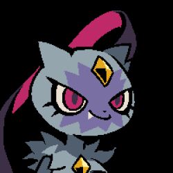 Rule 34 | amehatobook, animated, animated gif, bright pupils, closed mouth, constricted pupils, eyelashes, fang, fang out, gholdengo, lowres, nintendo, no humans, pink eyes, pokemon, pokemon (creature), running, smile, sneasler, sweat, transparent background, white pupils
