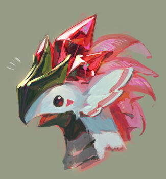 Rule 34 | bird, chicken, digimon, digimon (creature), forehead jewel, garmmy, gem, grey background, liskmon, no humans, red gemstone, simple background, solo, upper body