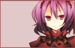 1girl bad_id bad_pixiv_id colored_eyelashes eyelashes female_focus pasutel portrait posuteru purple_hair red_eyes short_hair simple_background slit_pupils smile solo touhou yasaka_kanako