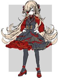 1girl alternate_costume black_dress blonde_hair blue_eyes breasts dress eyepatch flower goddess_of_victory:_nikke guillotine_(nikke) hair_flower hair_ornament long_hair red_dress sketch small_breasts solo tu_pa_pa_pa wavy_hair