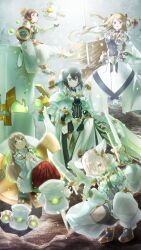 5girls absurdres armor black_hair blonde_hair brown_hair gun hakama hakama_skirt hammer highres japanese_clothes kagajou_suzume kokudo_aya kusunoki_mebuki kusunoki_mebuki_wa_yuusha_de_aru long_hair masabou miko miroku_yumiko multiple_girls purple_eyes sentinel_(yuusha_de_aru) short_hair skirt weapon white_hair yamabushi_shizuku yuuki_yuuna_wa_yuusha_de_aru yuuki_yuuna_wa_yuusha_de_aru:_hanayui_no_kirameki yuusha_de_aru
