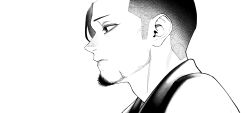 1boy absurdres commentary_request expressionless facial_hair fade_(haircut) goatee greyscale highres jacket male_focus monochrome original profile solo untsuku upper_body