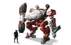 1other check_copyright commentary copyright_request english_commentary gun haonfest highres mecha missile_pod original robot science_fiction shield silhouette simple_background soldier tagme weapon