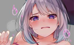blush heart heart-shaped_pupils nail_polish open_mouth rouka_(akatyann) simple_background symbol-shaped_pupils tears tejina_senpai_(series) white_hair