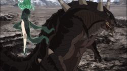 1girl ancient_king animated animated_gif green_hair meteor one-punch_man psychic subtitled tatsumaki