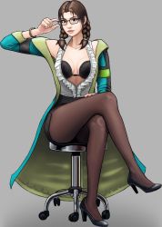 1girl brown_eyes brown_hair chair eyeglasses highres julia_chang namco pondersleuth tekken tekken_7