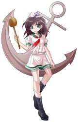 1girl anchor anchor_print anchor_symbol arm_at_side black_boots boots breasts brown_hair collarbone commentary_request dairi full_body green_eyes green_sailor_collar hand_up hat highres hishaku holding kneehighs large_variant_set long_hair medium_breasts miniskirt murasa_minamitsu neckerchief parted_lips pink_hat pink_serafuku pink_shirt pink_skirt pink_socks puffy_short_sleeves puffy_sleeves raised_inner_eyebrows red_neckerchief sailor_collar sailor_hat school_uniform serafuku shirt short_sleeves simple_background skirt socks solo standing standing_on_one_leg tachi-e tearing_up touhou transparent_background variant_set wispy_bangs