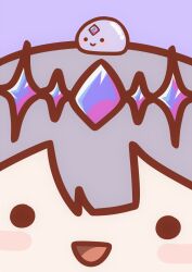 ._. 1girl :d absurdres blush_stickers c: chibi crown gem grey_hair highres hololive hololive_english koseki_bijou long_hair open_mouth pebble_(koseki_bijou) phdpigeon purple_background purple_theme simple_background smile solo virtual_youtuber
