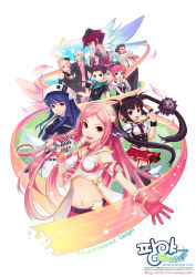 4boys 5girls arin azer beret black_hair blue_hair breasts cecilia cecilia_(pangya) dress easycrew everyone gloves golf_club hana hana_(pangya) hat horns kaz kooh lee_byung_hee lucia lucia_(pangya) max max_(pangya) microphone midriff multiple_boys multiple_girls nuri pangya pink_hair red_hair skirt thighhighs white_hair