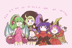 4girls animal_ears antlers arm_up bad_id bad_twitter_id bat_ears bell belt cape circlet closed_eyes dragon_wings dress facial_mark fae_(fire_emblem) fae_(winter)_(fire_emblem) fire_emblem fire_emblem:_mystery_of_the_emblem fire_emblem:_the_binding_blade fire_emblem:_the_sacred_stones fire_emblem_awakening fire_emblem_heroes forehead_mark fur_trim gloves green_eyes green_hair halloween_costume hat horns long_hair long_sleeves midriff multi-tied_hair multiple_girls murabito_ba myrrh_(fire_emblem) myrrh_(halloween)_(fire_emblem) nintendo nowi_(eternal_witch)_(fire_emblem) nowi_(fire_emblem) one-piece_swimsuit open_mouth pink_one-piece_swimsuit pointy_ears ponytail purple_eyes purple_hair red_eyes reindeer_antlers short_shorts shorts sleeves_past_fingers sleeves_past_wrists swimsuit tiki_(fire_emblem) tiki_(young)_(beachside_scion)_(fire_emblem) tiki_(young)_(fire_emblem) twintails wings witch_hat