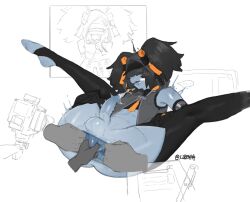 Rule 34 | 1boy, anal, anus, ass, blue skin, colored skin, extreme gaping, forced orgasm, gaping, highres, liren44, male focus, male penetrated, orgasm, original, presenting, prostate pinch, scar, spread anus, spread ass, thighhighs, uncensored, yaoi