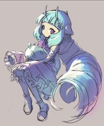 Rule 34 | 1girl, blue hair, delmin (show by rock!!), dress, from side, highres, kouka (mrakano5456), long hair, looking at viewer, purple dress, purple eyes, shadow, show by rock!!, solo, stuffed toy