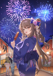 4girls absurdres aerial_fireworks ass b_grade banana_(girls&#039;_frontline) bare_shoulders black_thighhighs blonde_hair blue_eyes blush bow breasts brown_eyes brown_hair candy_apple cherry_blossom_print commentary_request dinergate_(girls&#039;_frontline) dress fireworks floral_print flower food from_behind girls&#039;_frontline girls&#039;_frontline_2:_exilium hair_between_eyes hair_bow hair_bun hair_flower hair_ornament hairband hairclip hand_up hands_up highres holding holding_candy_apple holding_food holding_paper holding_skewer japanese_clothes k2_(girls&#039;_frontline) kimono kimono_skirt lantern long_hair long_sleeves looking_at_viewer market_stall mr._pizza_(girls&#039;_frontline_2) multiple_girls night night_sky obi one_side_up open_mouth outdoors paper partial_commentary pleated_skirt print_kimono red_dress red_eyes sabrina_(girls&#039;_frontline_2) sandals sash sharkry_(girls&#039;_frontline_2) short_hair short_kimono skewer skirt sky smile spas-12_(girls&#039;_frontline) standing star_(sky) starry_sky thigh_strap thighhighs thighs v vepley_(girls&#039;_frontline_2) very_long_hair white_hair white_hairband white_thighhighs wide_sleeves yoohee_(girls&#039;_frontline_2) yukata