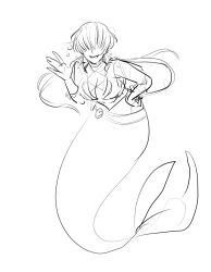 1girl breasts bubble cleavage curvy dan_koflove female_focus fins fish fish_tail fishnets huge_breasts jacket large_breasts long_hair mermaid monster_girl ponytail shermie_(kof) smile tail the_king_of_fighters wide_hips