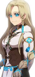 1girl absurdres blonde_hair blony_(mabinogi) blue_eyes blue_hair breasts ekdbs312 highres long_hair looking_at_viewer mabinogi medium_breasts robe simple_background smile