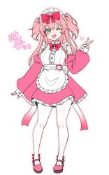 1girl bow detached_sleeves frills green_eyes hair_bow heart highres long_hair looking_at_viewer negationtenmaru open_mouth original simple_background smile solo v white_background