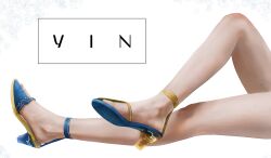 Rule 34 | 1girl, absurdres, bare legs, blue sandals, character name, commentary, crossed legs, english commentary, feet, foot focus, gold sandals, high heels, highres, knee up, leg focus, legs, lower body, mole, mole on leg, mole on thigh, original, sandals, shadow, solo, spindle (aidenr0), strappy heels, thighs, toenails, toes, two-tone sandals, white background