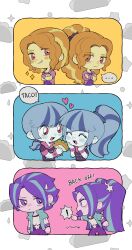 ! ... 3boys 3girls :d absurdres adagio_dazzle adagio_dazzle_(human) aqua_hair aqua_jacket aria_blaze aria_blaze_(human) arrow_(symbol) back-to-back belt blonde_hair blue_eyeshadow blue_hair blue_skin border bracelet chibi chibi_only chinese_commentary clenched_hand closed_mouth colored_skin commentary_request cowboy_shot crossed_arms dot_nose dual_persona english_text eyeshadow face-to-face fang fewer_digits fingerless_gloves food genderswap genderswap_(ftm) gloves grin hair_ornament hair_tie hands_on_own_cheeks hands_on_own_face heart high_ponytail highres holding holding_food jacket jewelry long_hair looking_at_another low_ponytail lwen makeup medium_hair multicolored_hair multiple_boys multiple_girls my_little_pony my_little_pony:_equestria_girls my_little_pony:_friendship_is_magic open_clothes open_jacket open_mouth orange_hair outside_border pants parted_bangs pink_gloves pink_jacket pointing pointing_at_another ponytail profile purple_belt purple_hair purple_jacket purple_pants purple_shirt raised_eyebrow red_eyes shirt short-sleeved_jacket short_hair short_sleeves smile sonata_dusk sonata_dusk_(human) sparkle speech_bubble spiked_bracelet spikes spoken_ellipsis star_(symbol) star_hair_ornament streaked_hair sweatdrop taco tongue twintails two-tone_hair upper_body v-bangs v-shaped_eyebrows white_border white_shirt wide-eyed yellow_eyeshadow yellow_skin