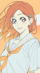 1girl bleach breasts brown_eyes collarbone female_focus hair_ornament hairclip inoue_orihime light_blush long_hair n_(nauki_11) orange_hair parted_lips sailor_collar upper_body